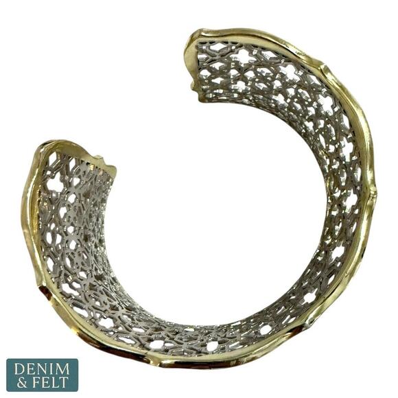 Kendra Scott Candice Statement Cuff Bracelet – Gold & Silver Filigree Adjustable - Picture 6 of 14